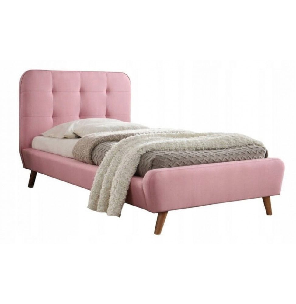 Lit simple tapissé - 90 x 200 cm - Rose