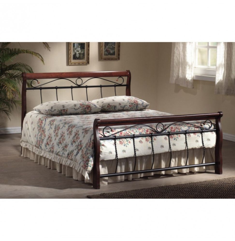 Lit double antique - 160 x 200 cm - Marron et noir