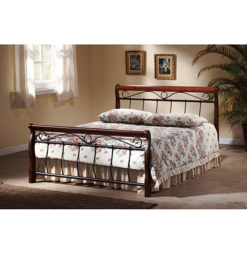Lit double antique - 180 x 200 cm - Marron et noir