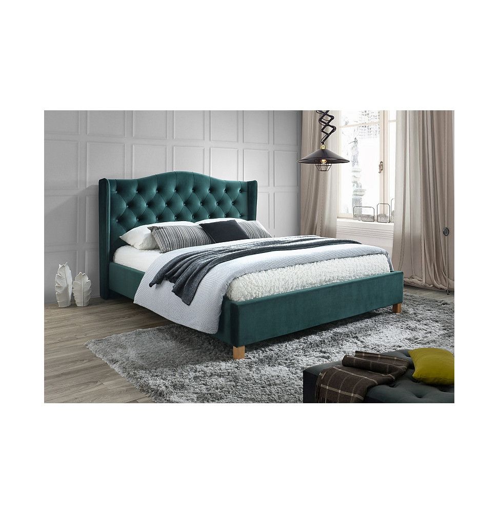 Lit double en velours - Aspen - 140 x 200 cm - Vert royal