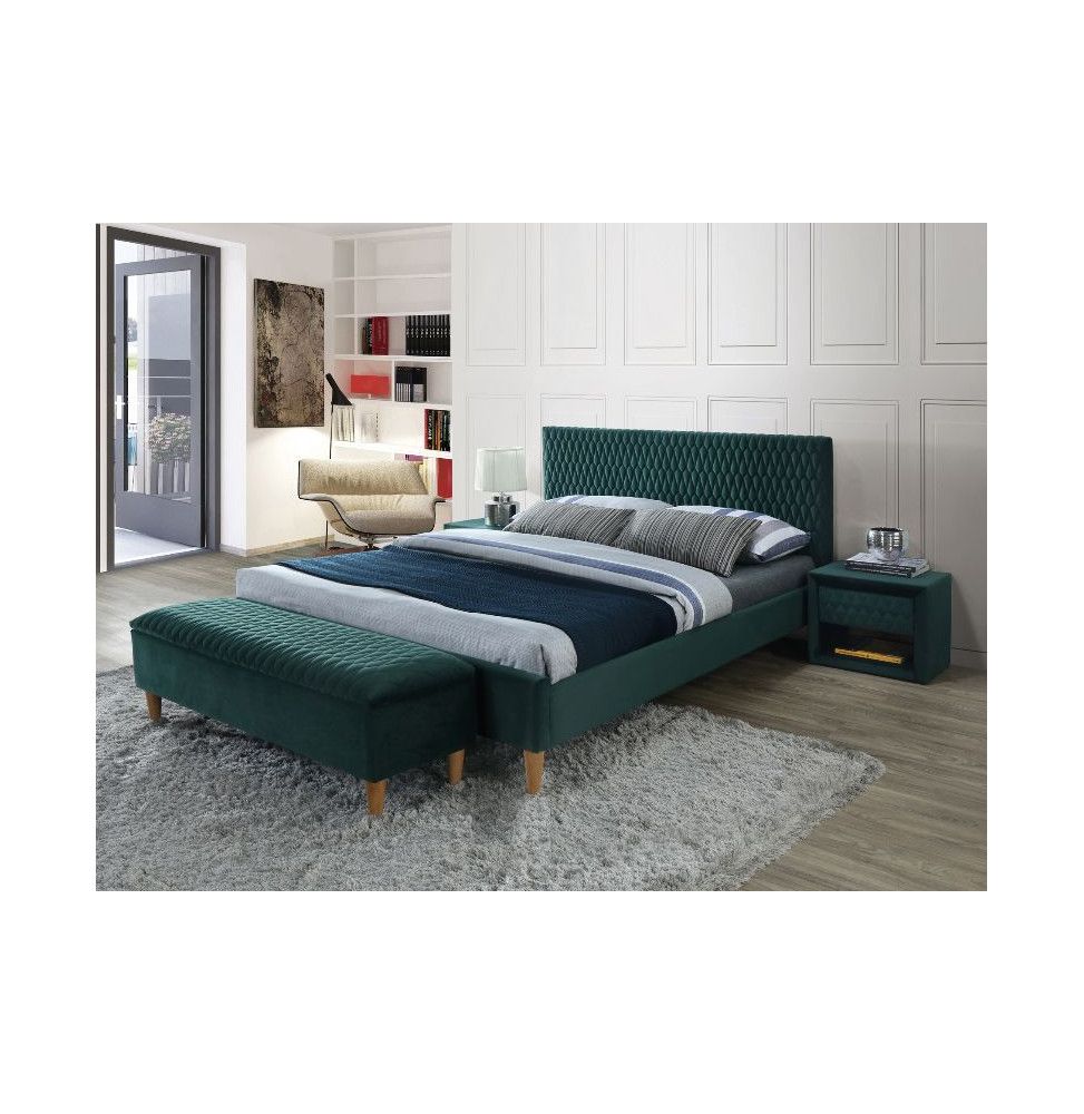 Lit double en velours - Azurro - 140 x 200 cm - Vert