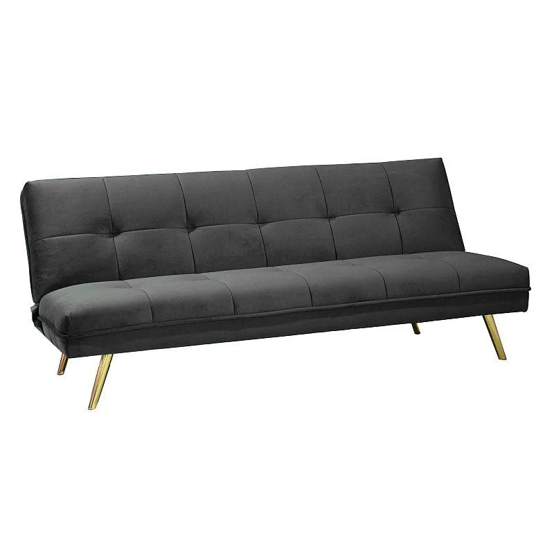 Canapé-lit en velours - L 181 x P 88 x H 80 cm - Gris
