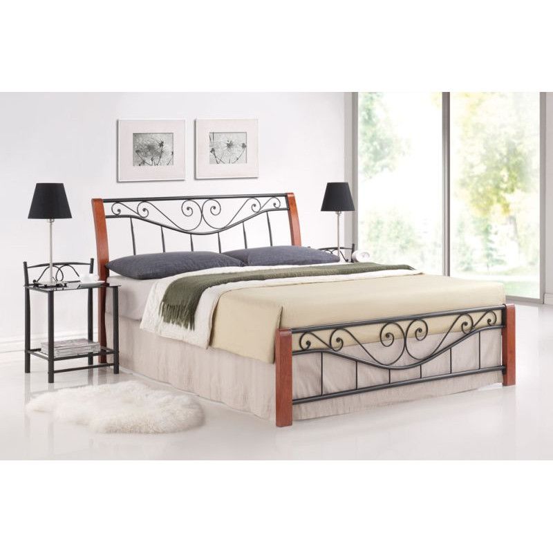 Lit double antique - 160 x 200 cm - Noir et marron