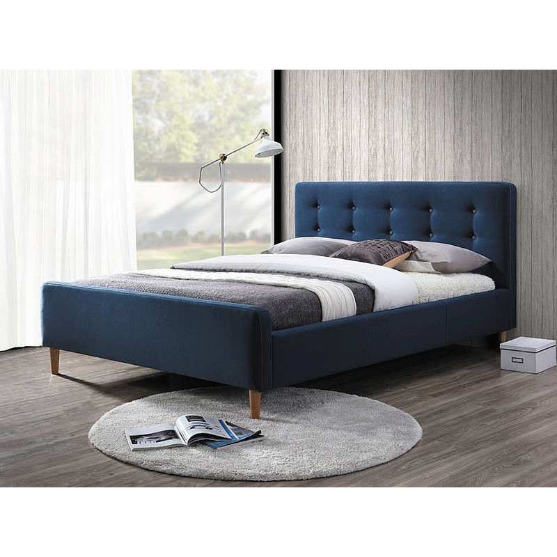 Lit double matelassé - 160 x 200 cm - Bleu marine