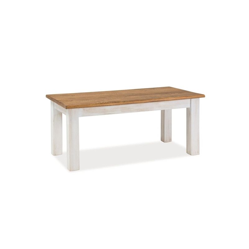 Table basse en bois - L 120 x l 60 x H 52 cm - Blanc et beige